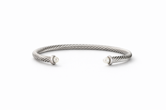 Silver With Pearl Domes Cablespira Bracelet