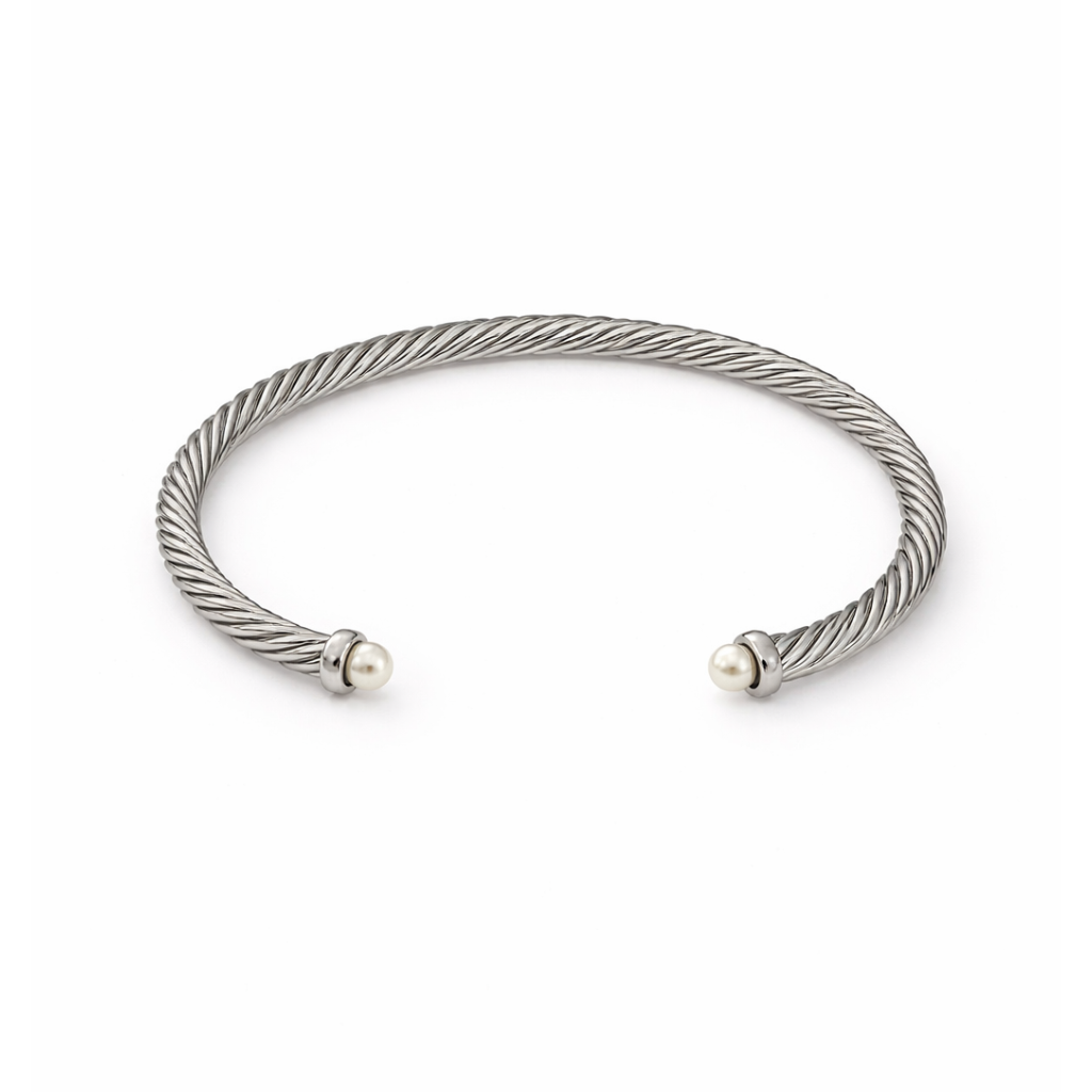 Silver With Pearl Domes Cablespira Bracelet