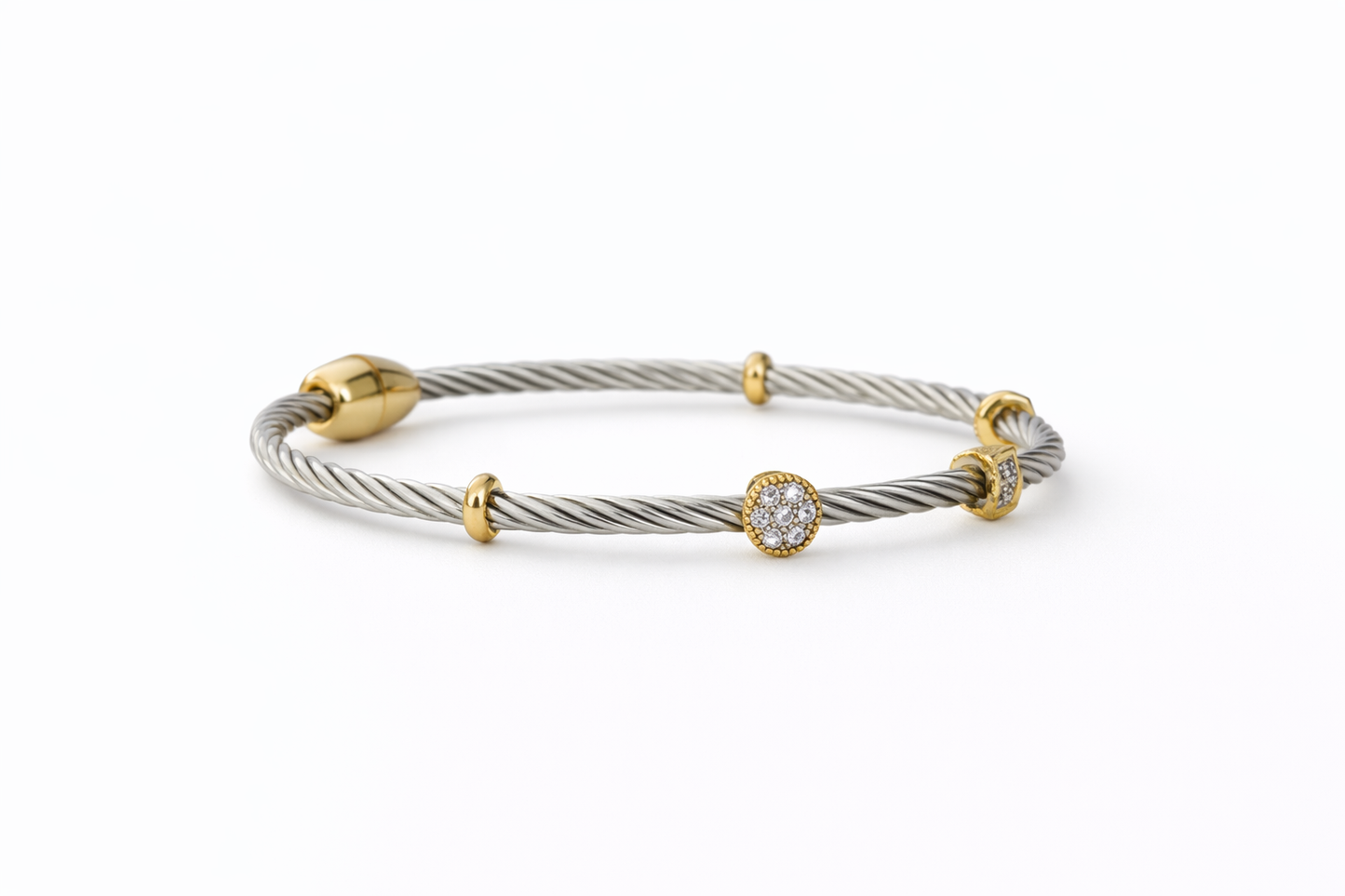 Two Tone CZ Twisted Cable Bracelet