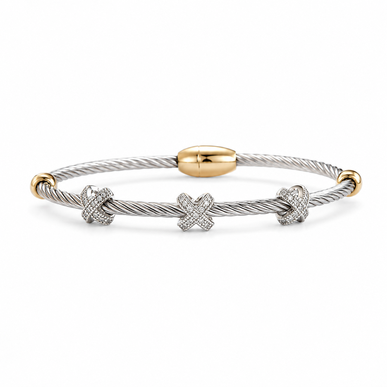 Two Tone Cable With Stones X Station Bracelet