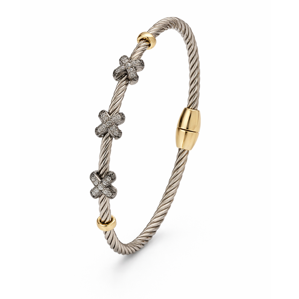 Two Tone Cable With Stones X Station Bracelet