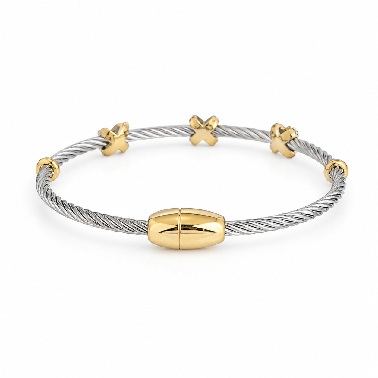 Two Tone Cable With Stones X Station Bracelet