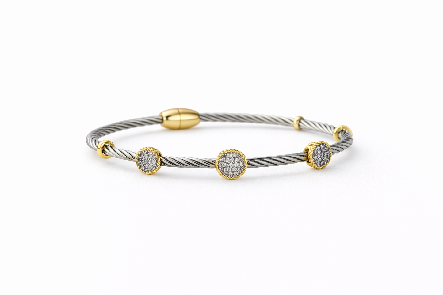 Two Tone CZ Station Cable Bracelet