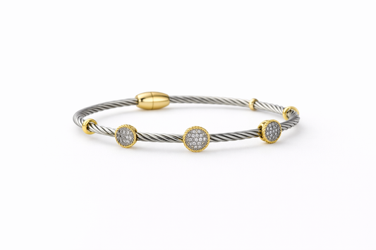 Two Tone CZ Station Cable Bracelet