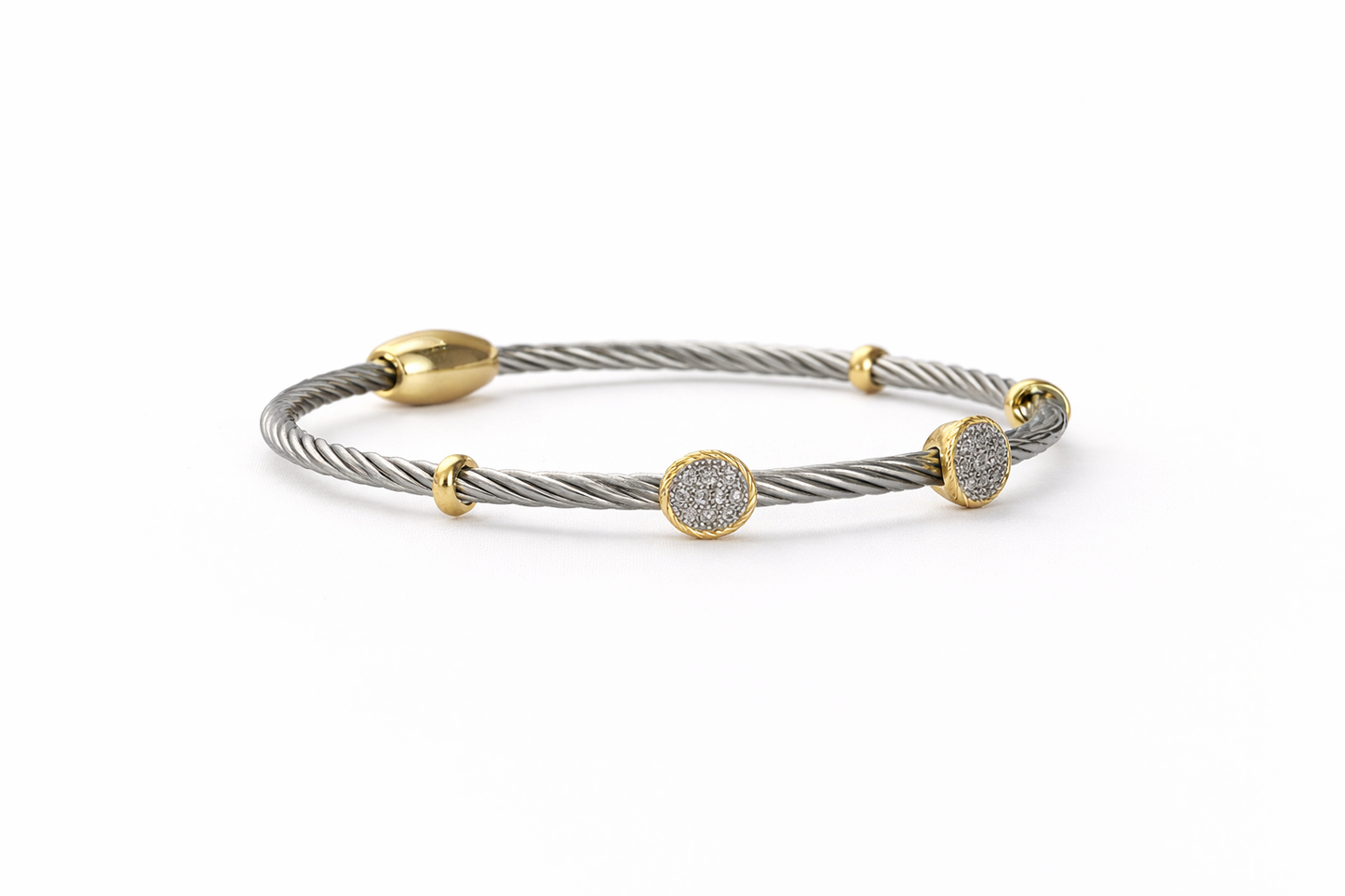 Two Tone CZ Station Cable Bracelet