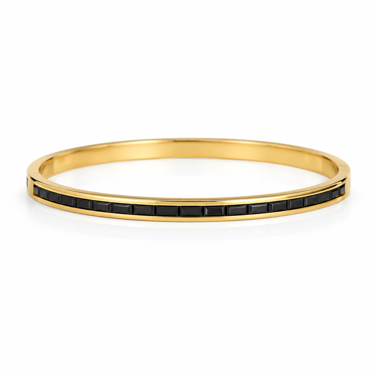 Gold Black Onyx CZ Tennis Bangle