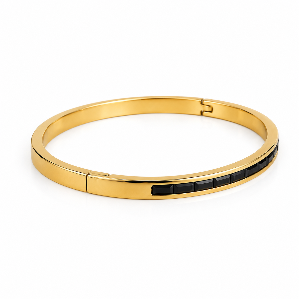 Gold Black Onyx CZ Tennis Bangle