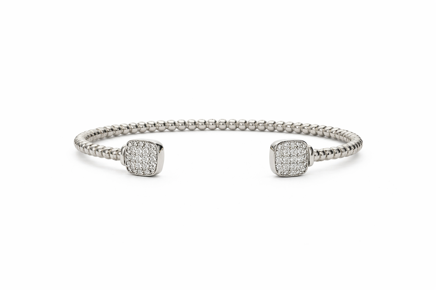 Silver Bujukan-Split Cuff Bracelet With Pave CZ Diamond Squares