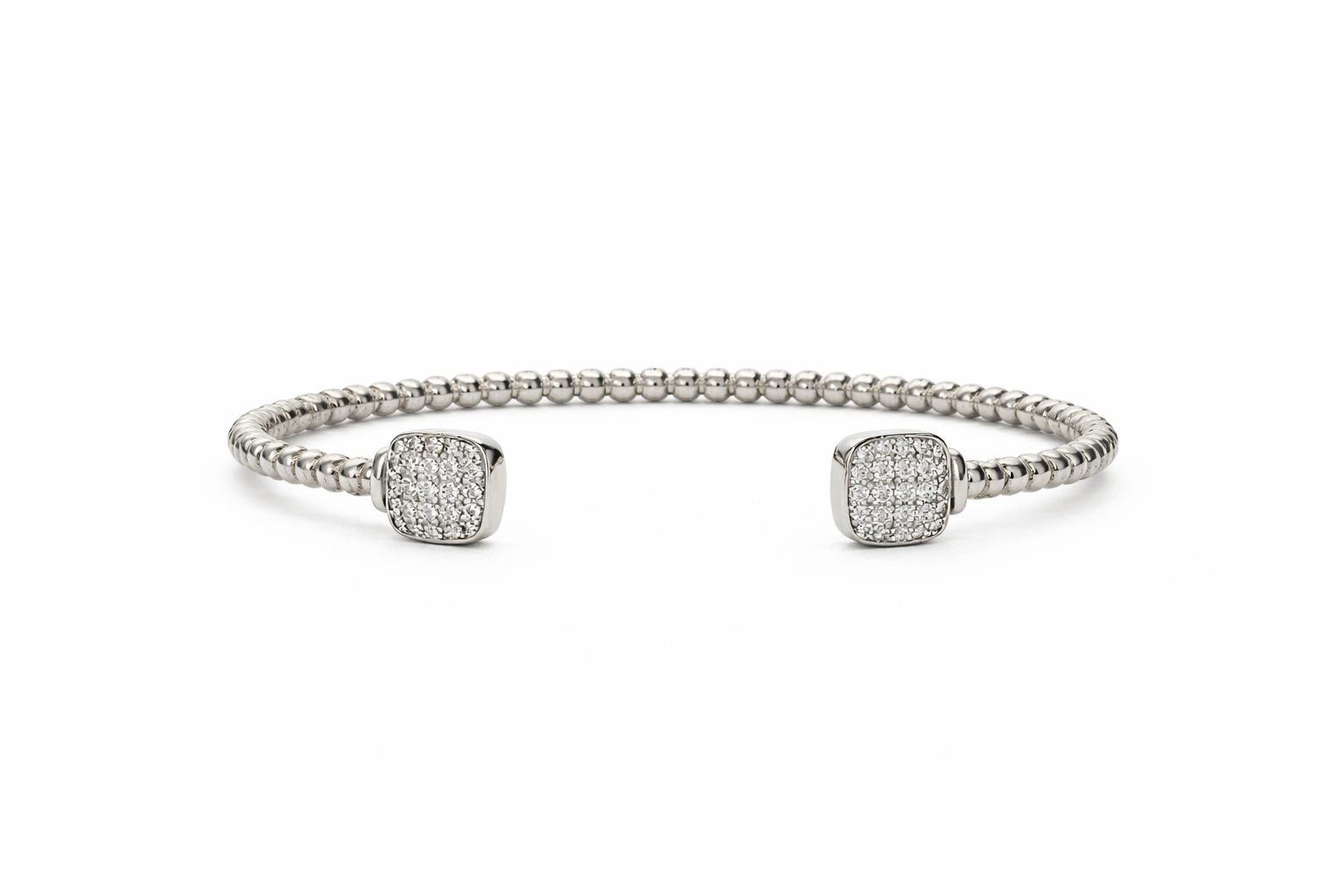 Silver Bujukan-Split Cuff Bracelet With Pave CZ Diamond Squares