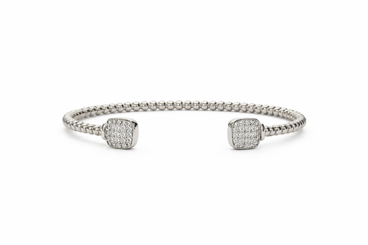 Silver Bujukan-Split Cuff Bracelet With Pave CZ Diamond Squares