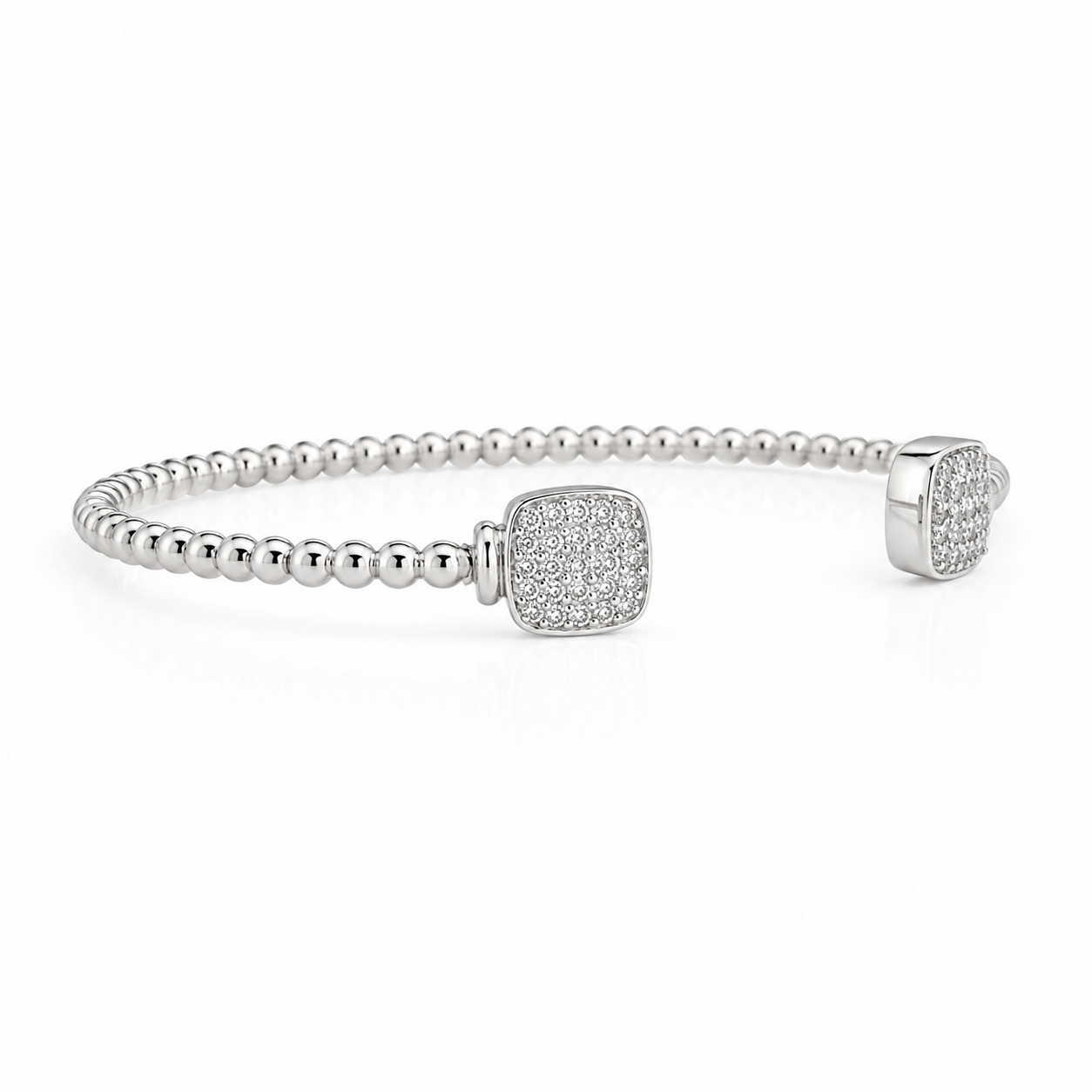 Silver Bujukan-Split Cuff Bracelet With Pave CZ Diamond Squares