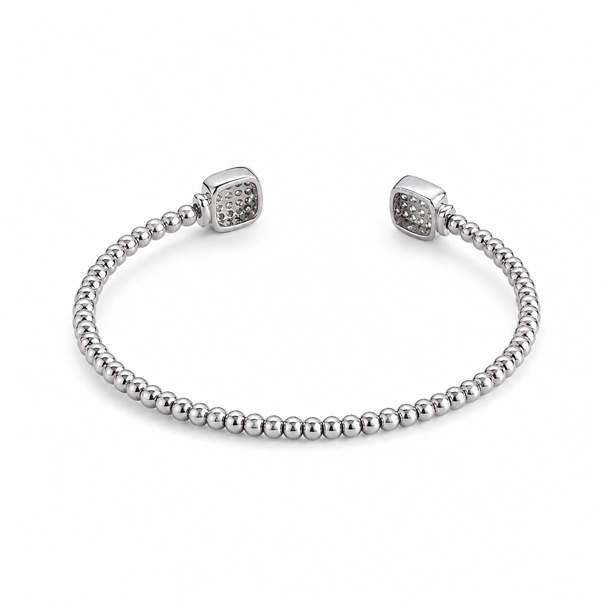 Silver Bujukan-Split Cuff Bracelet With Pave CZ Diamond Squares