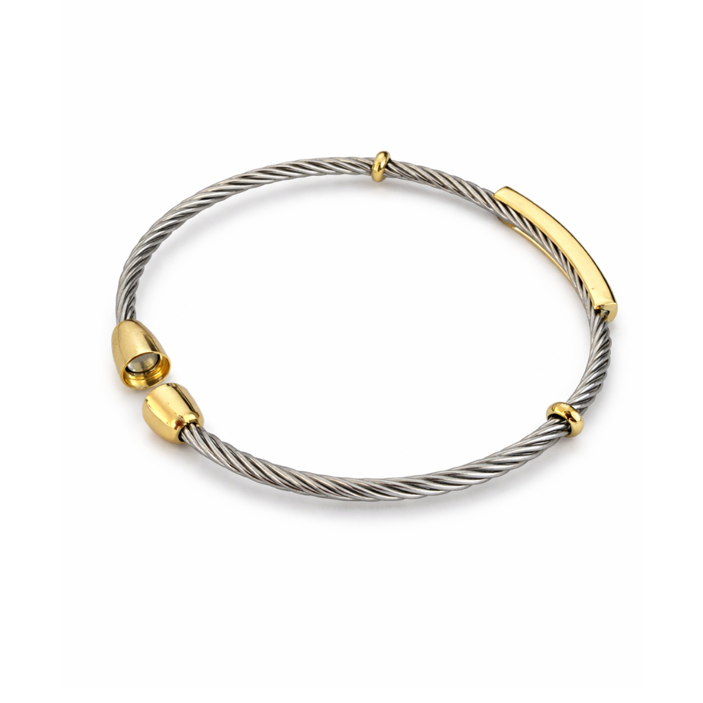 Two Tone CZ Pave Bar Wire Bracelet
