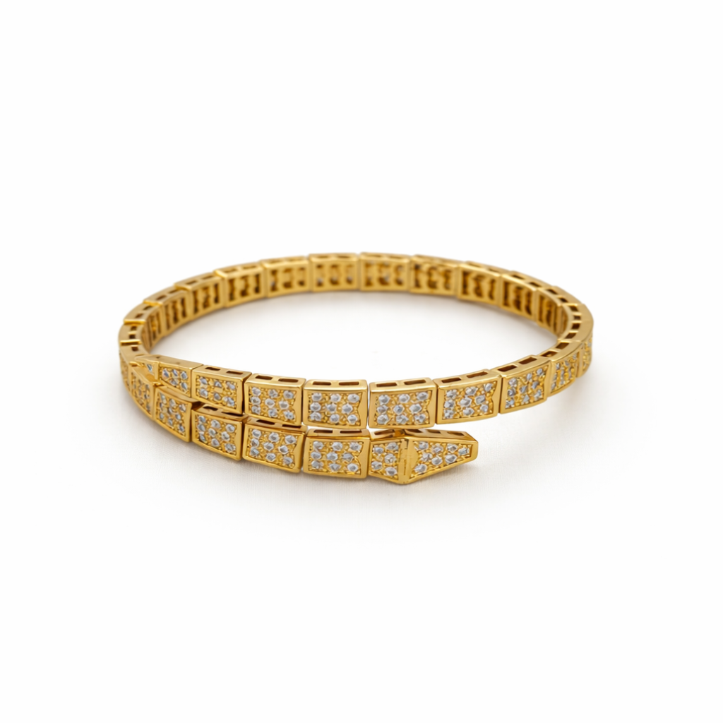 Gold Power Snake Pave CZ Bracelet