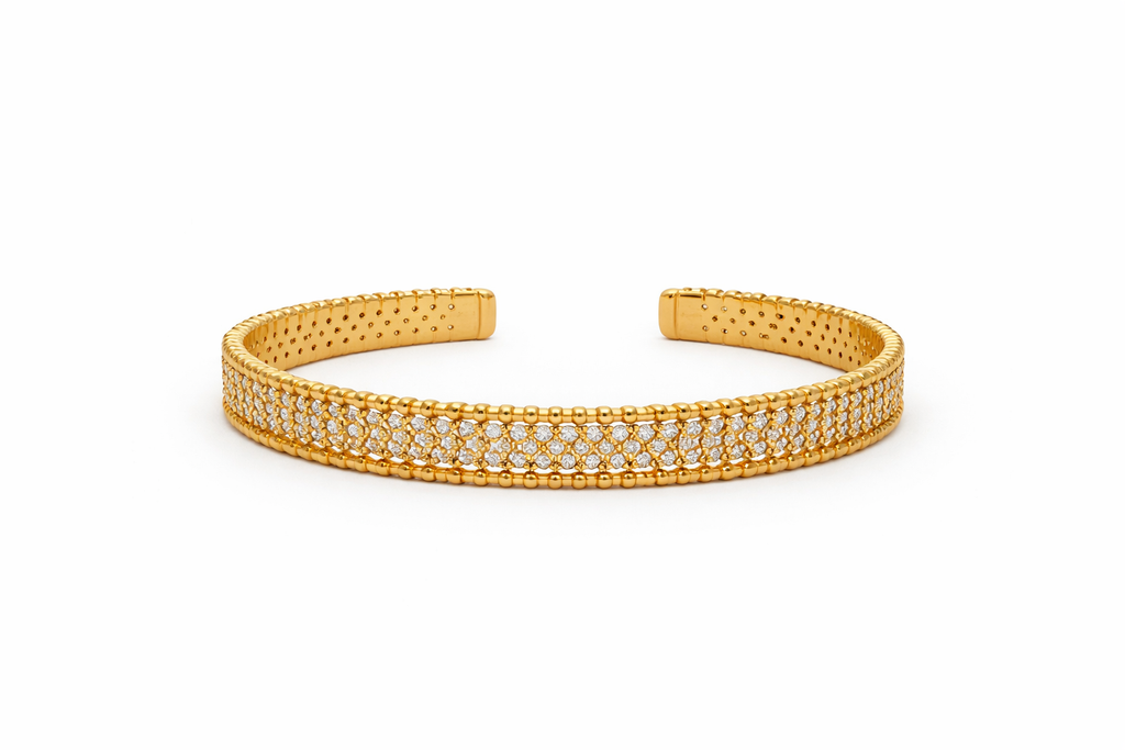 Gold Sparkling Pave CZ Lace Bangle