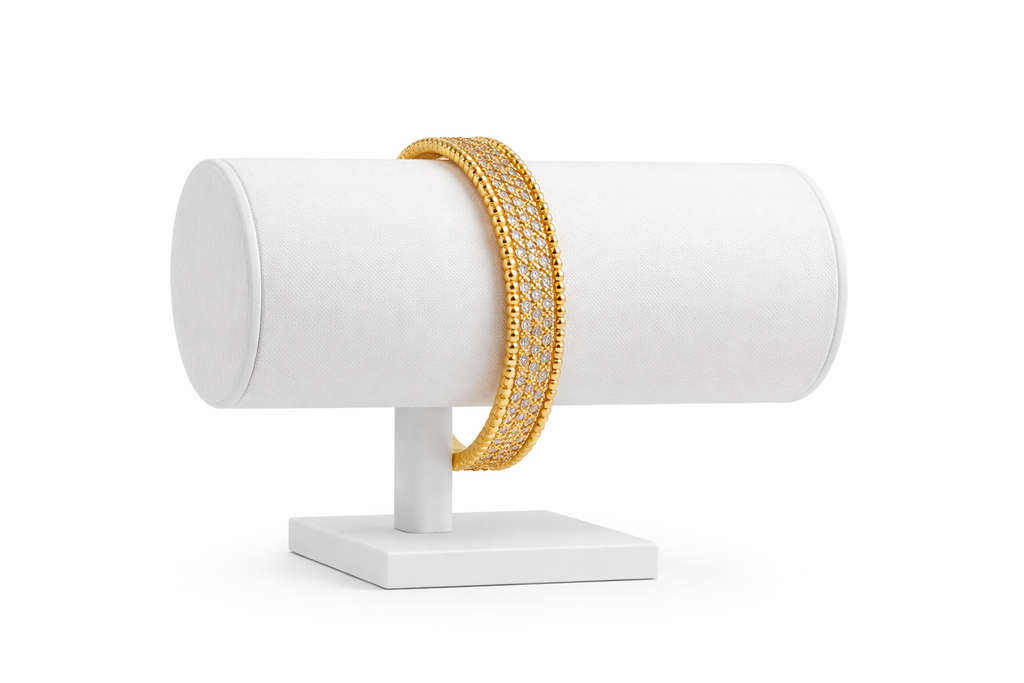 Gold Sparkling Pave CZ Lace Bangle