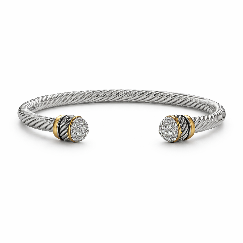 Silver Iconic CZ Cable Wire Cuff Bracelet