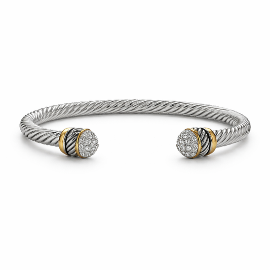 Silver Iconic CZ Cable Wire Cuff Bracelet
