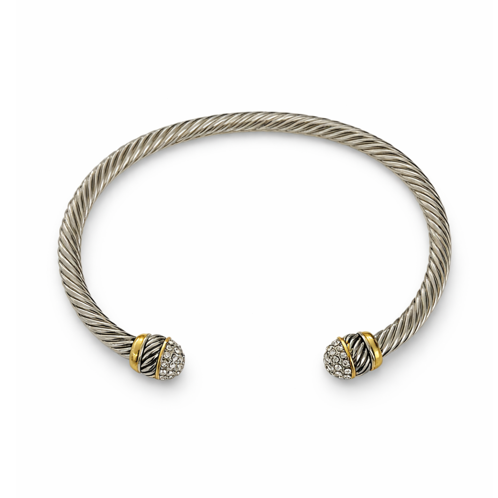Silver Iconic CZ Cable Wire Cuff Bracelet