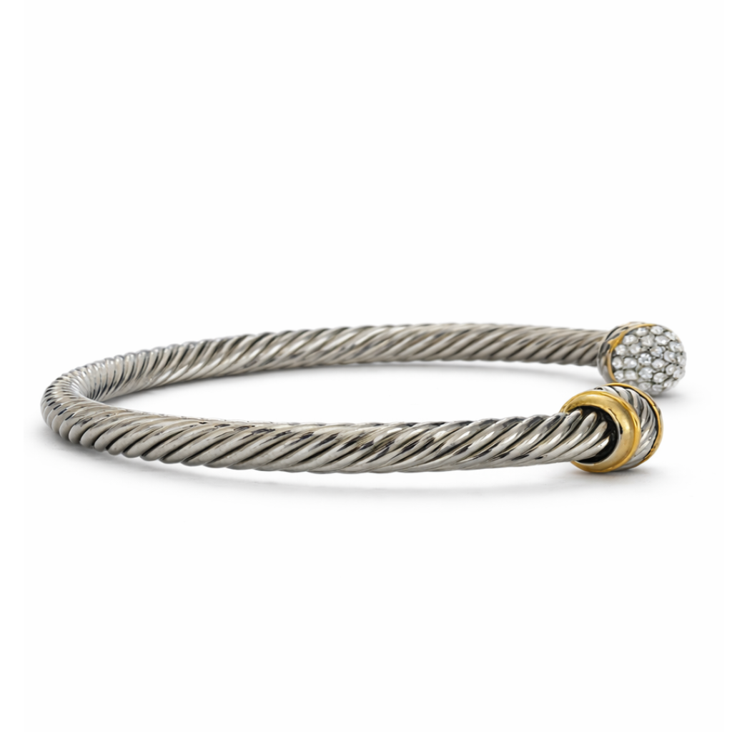 Silver Iconic CZ Cable Wire Cuff Bracelet