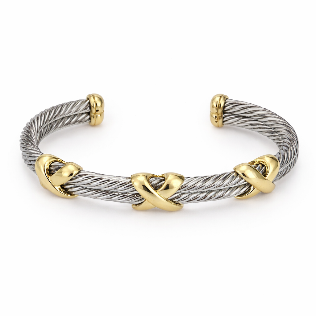 Two Tone Crisscross Twisted Cuff Bracelet