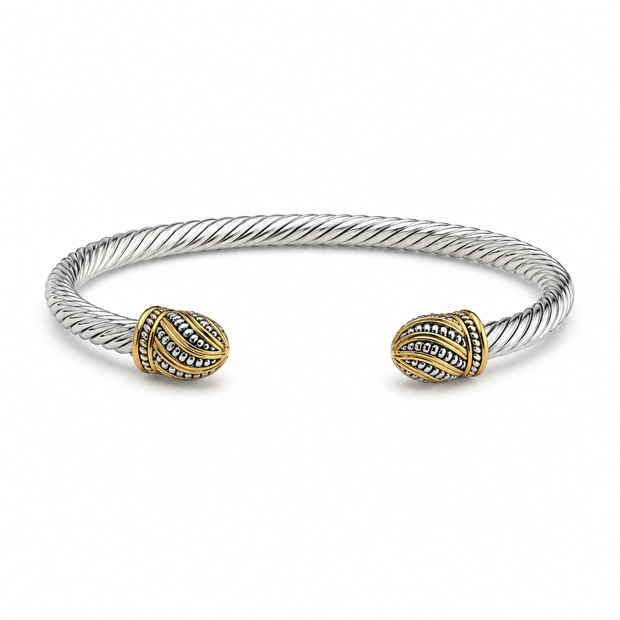 Silver Twisted Rope Cable CZ Dome Bracelet