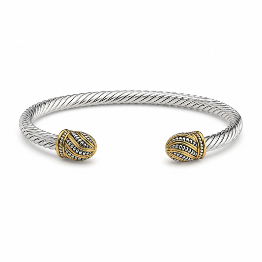 Silver Twisted Rope Cable CZ Dome Bracelet
