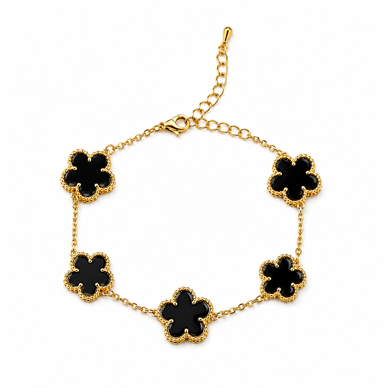 Gold With Black Clover Leaf Bracelet