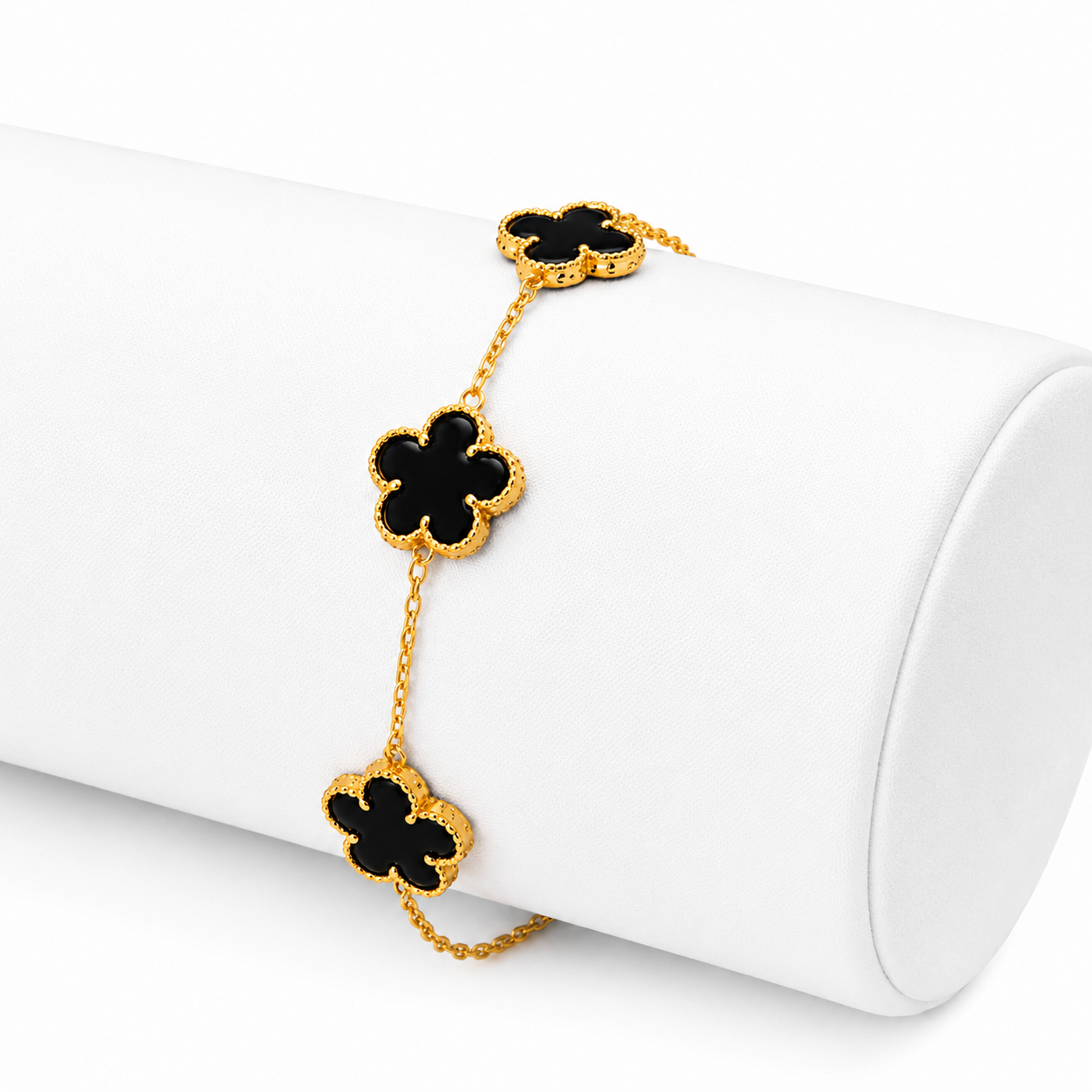 Gold With Black Clover Leaf Bracelet