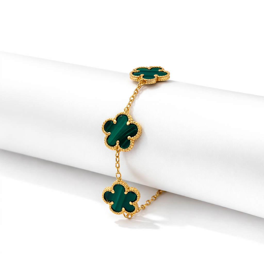 Gold With Green Clover Leaf Bracelet