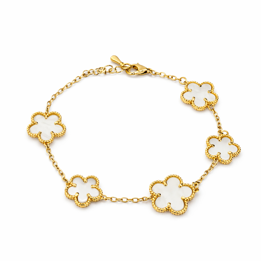 Gold With White Clover Leaf Bracelet