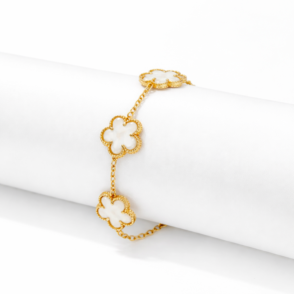 Gold With White Clover Leaf Bracelet