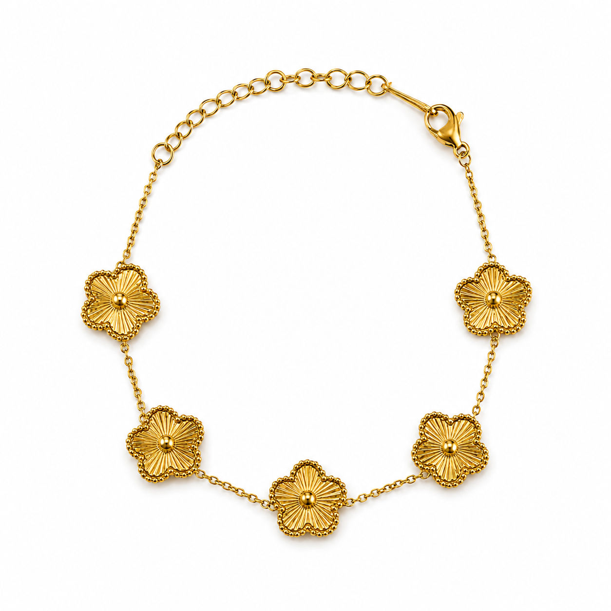 Gold Steel Double Sided Leaf Flower Bracelet