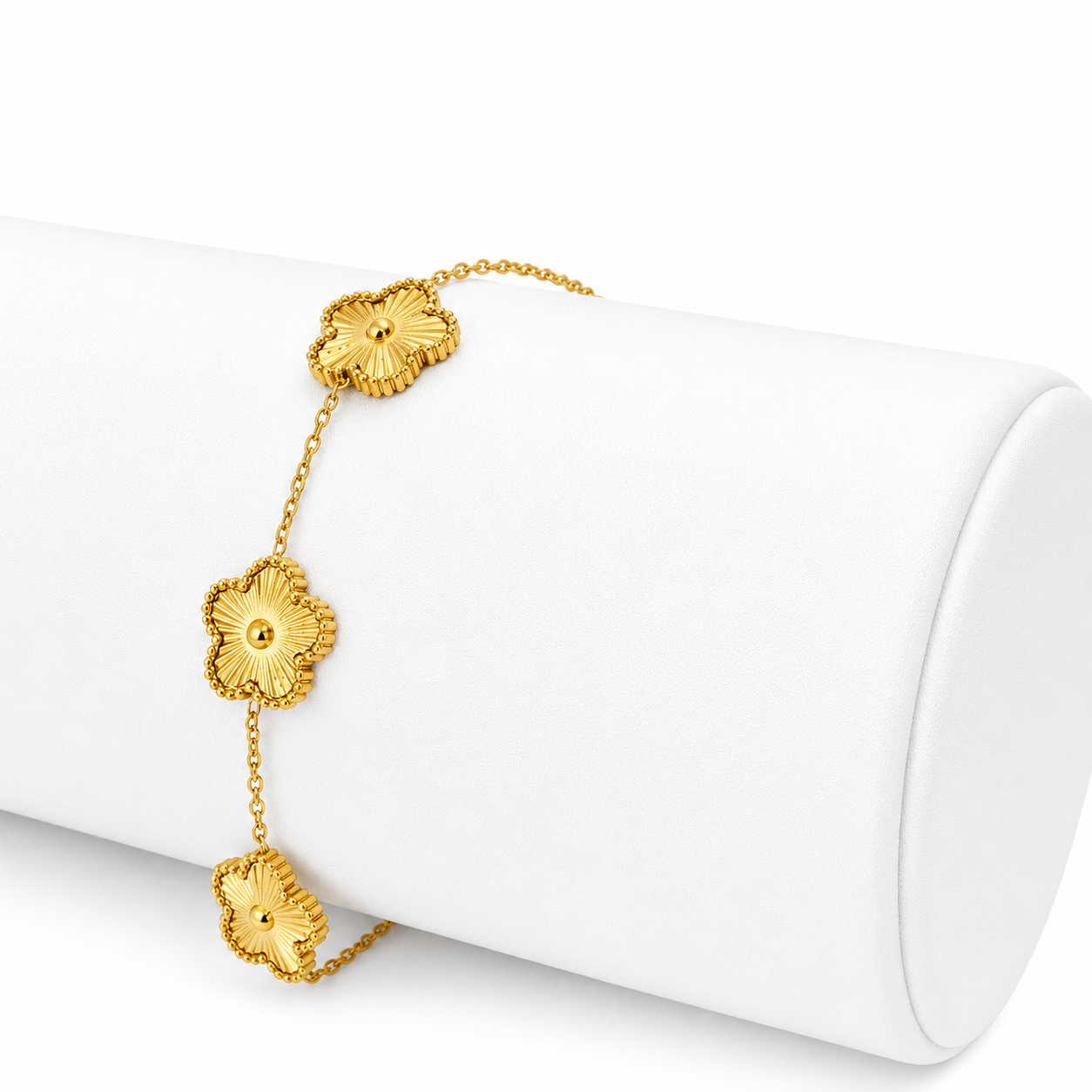 Gold Steel Double Sided Leaf Flower Bracelet