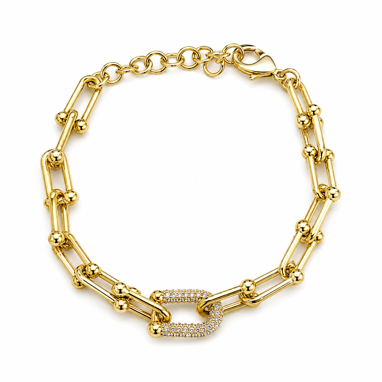 Gold Horse Bit Link With Pave Bracelet