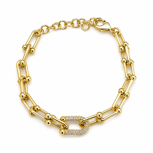 Gold Horse Bit Link With Pave Bracelet