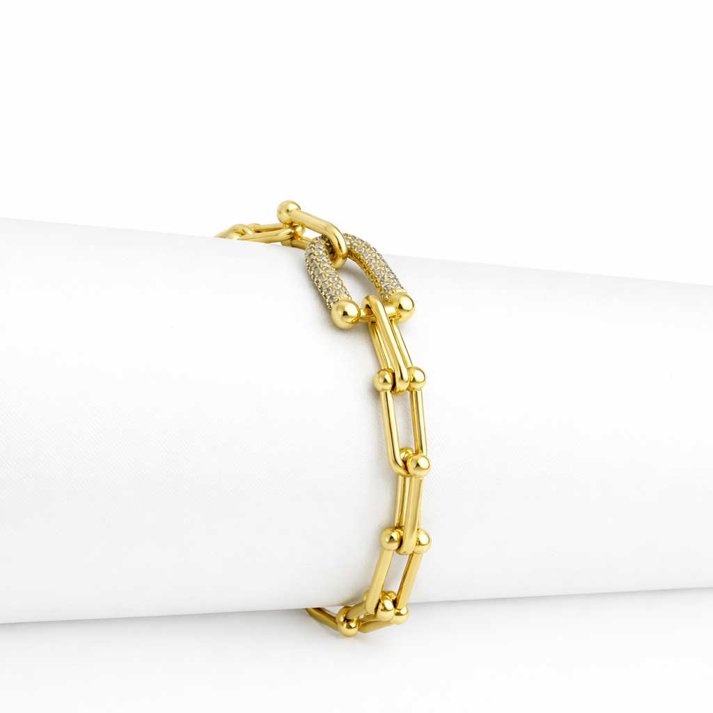 Gold Horse Bit Link With Pave Bracelet