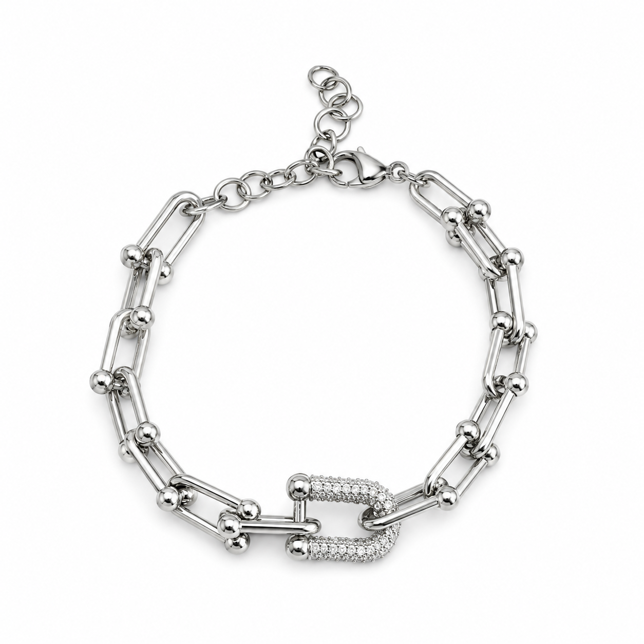 Silver Horse Bit Link With Pave Bracelet