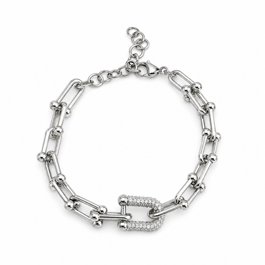 Silver Horse Bit Link With Pave Bracelet