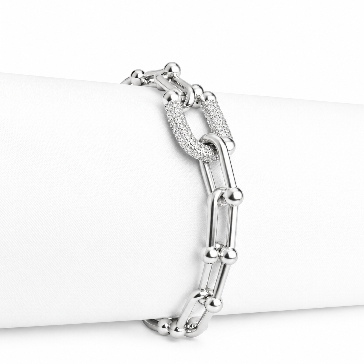 Silver Horse Bit Link With Pave Bracelet
