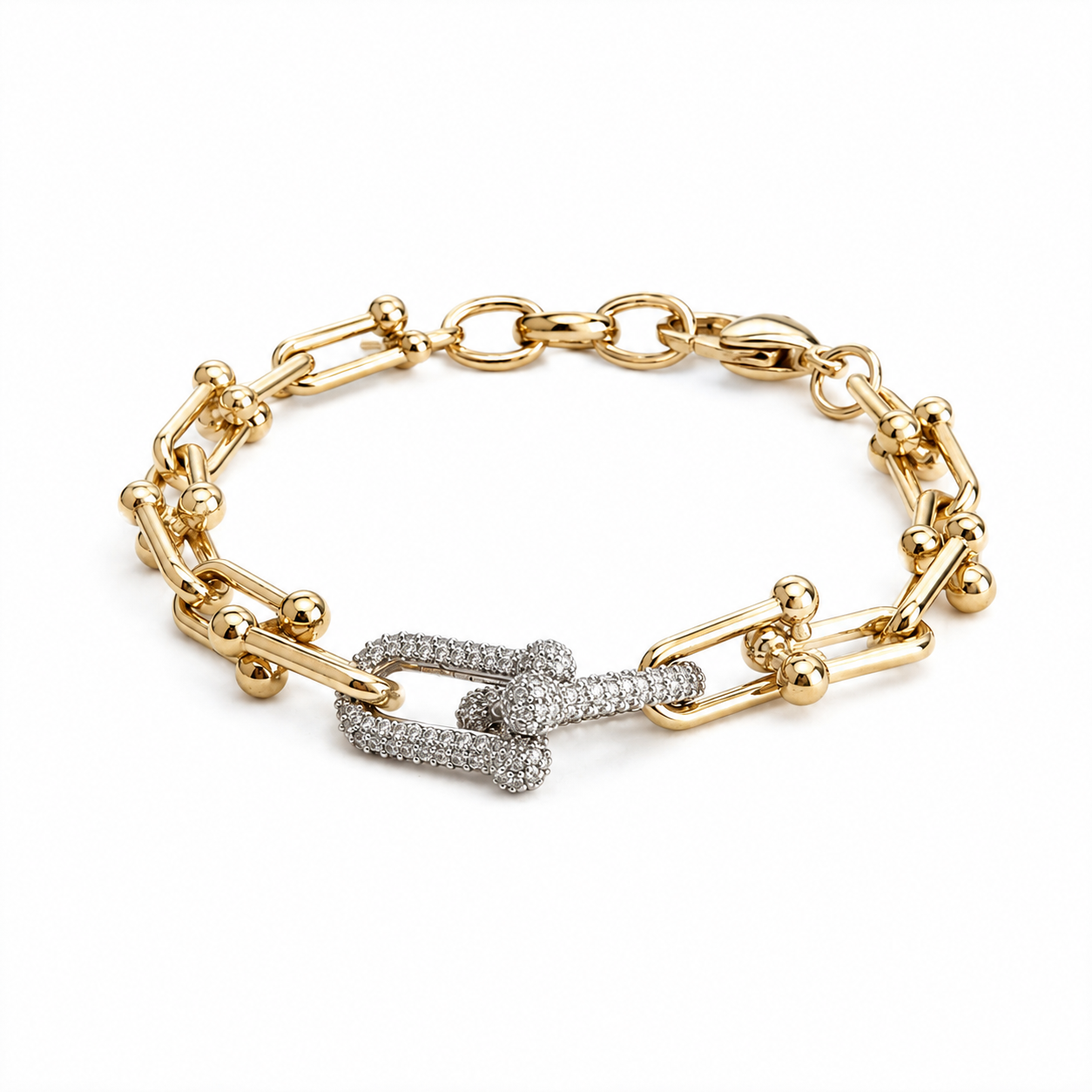 Gold Tone Bit Link With Two Cubic Zirconia Pave