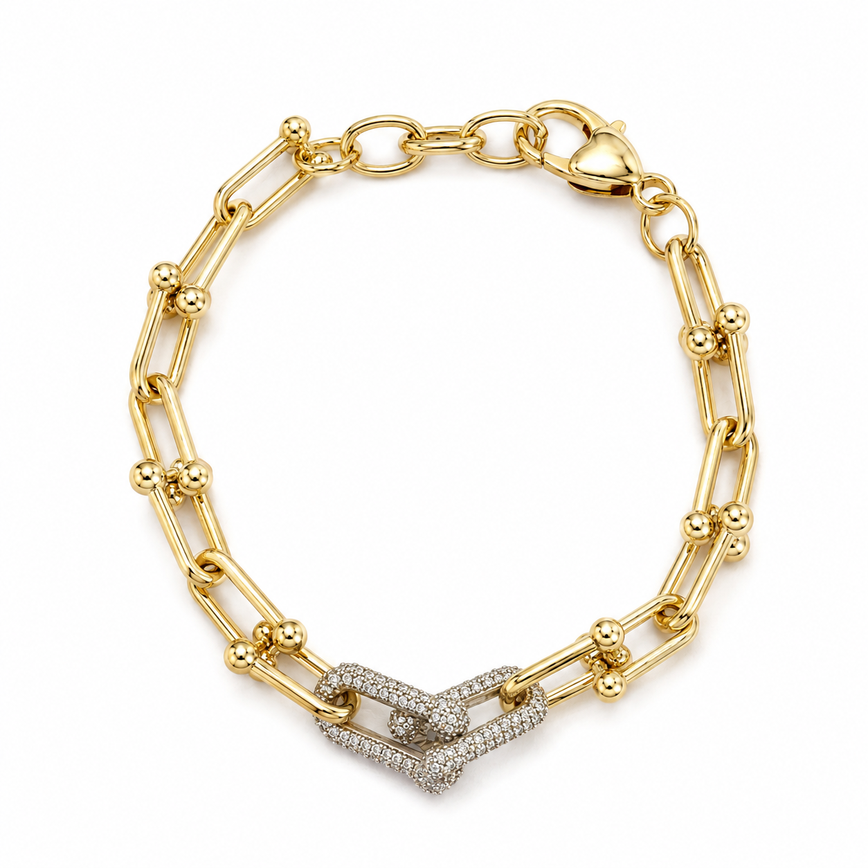 Gold Tone Bit Link With Two Cubic Zirconia Pave