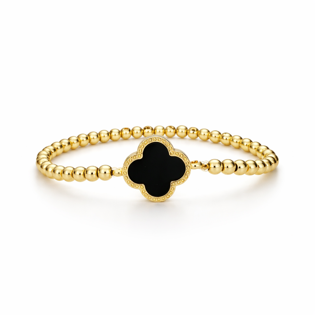 Gold Beaded Black Clover Bracelet