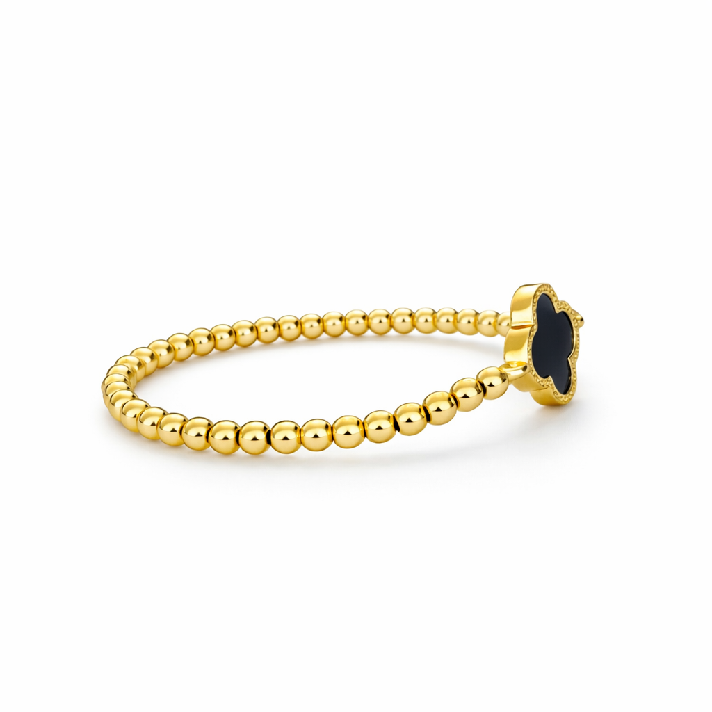 Gold Beaded Black Clover Bracelet