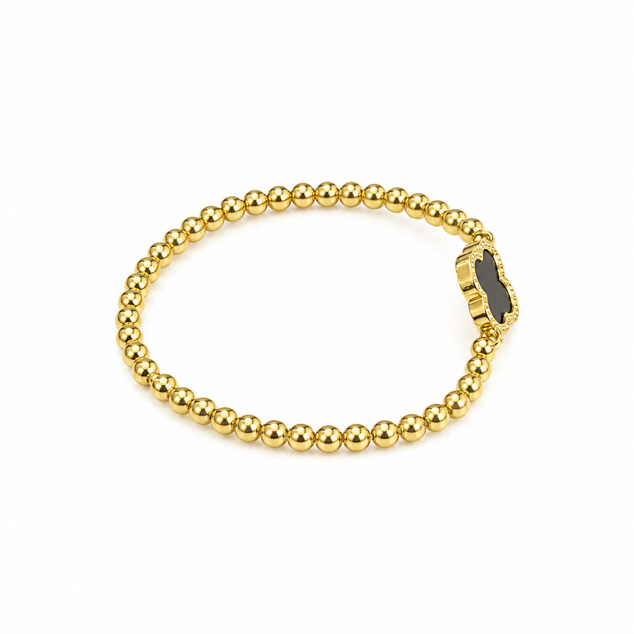 Gold Beaded Black Clover Bracelet