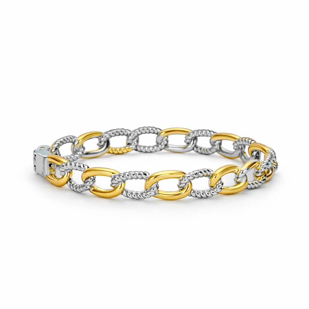 Gold With Silver Roped Twisted Bracelet