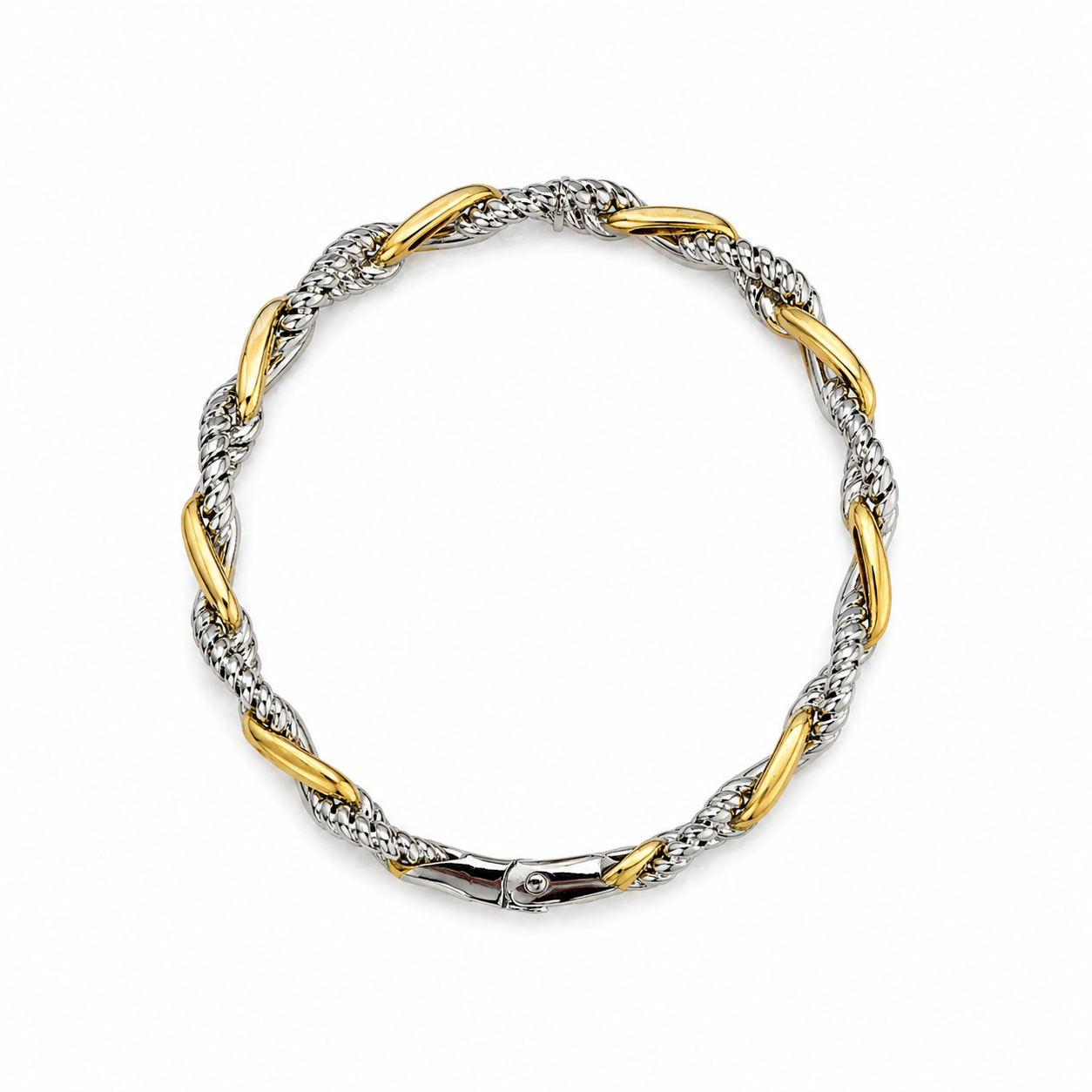Gold With Silver Roped Twisted Bracelet