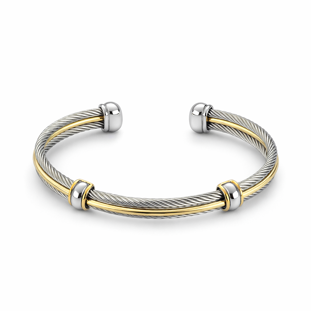 Two Tone Bar Cable Cuff Bracelet