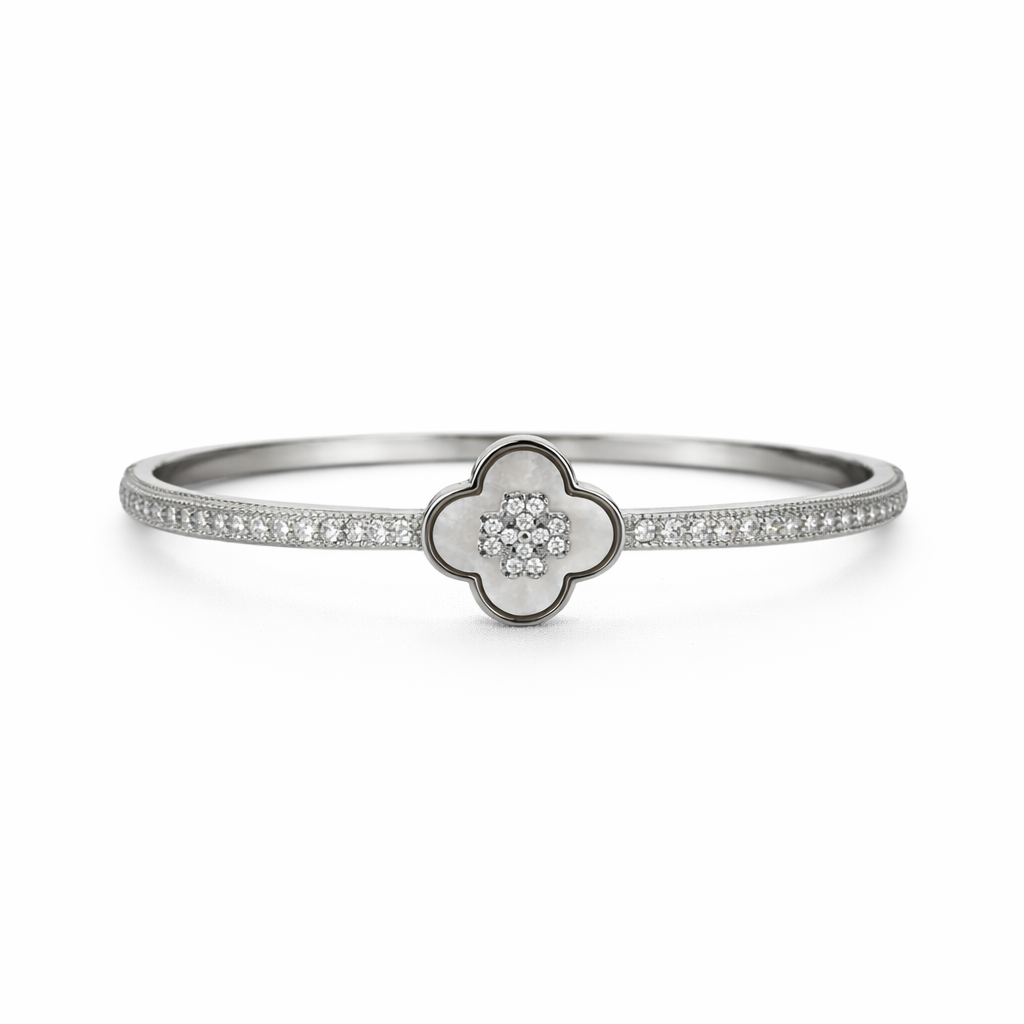 Silver Mother of Pearl Flower Clover CZ Stones