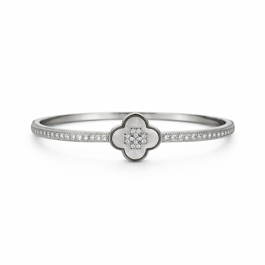 Silver Mother of Pearl Flower Clover CZ Stones